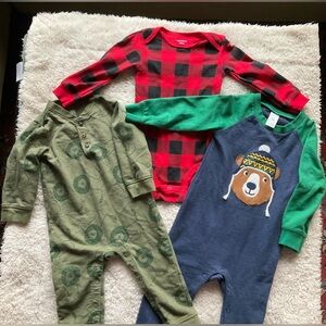 Carter's Red Plaid, Green Lions, and Blue Ski Bear Bodysuits Set